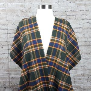 PENDLETON wool scarf women fringe plaid green wra